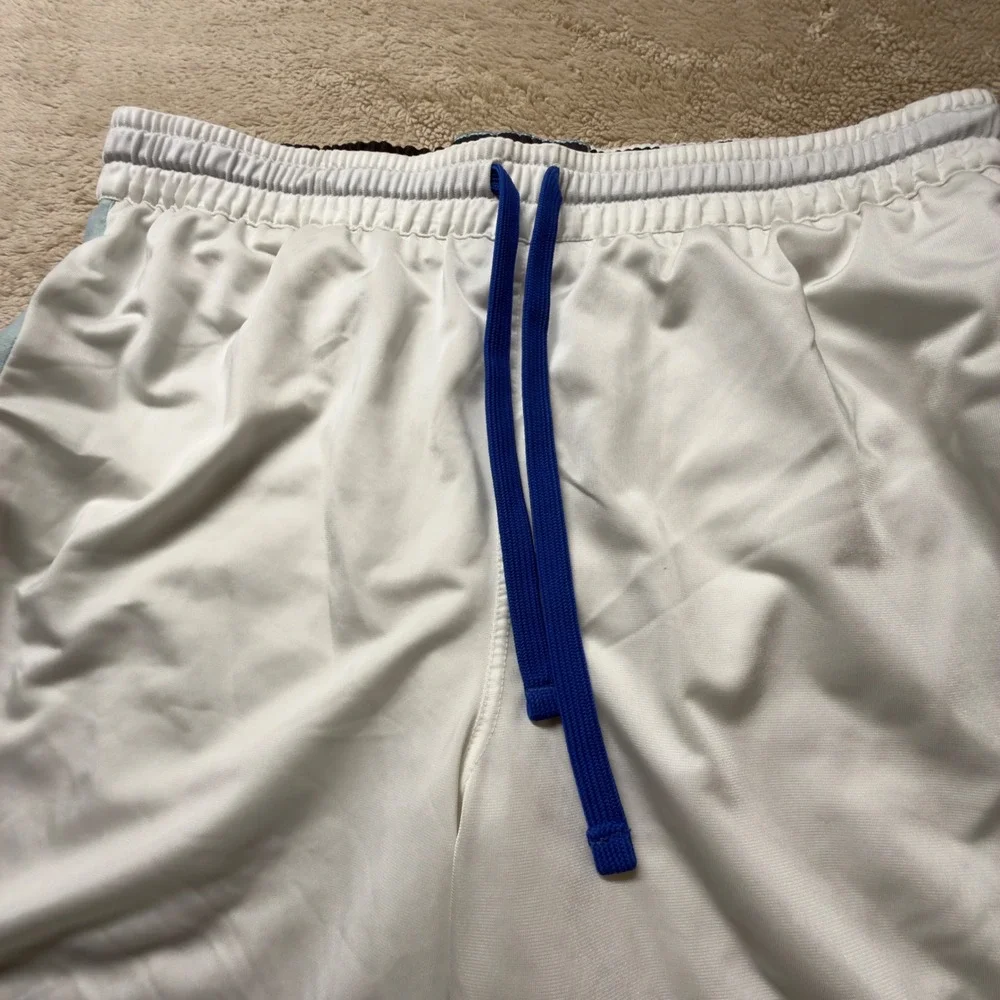 Nike Vintage Basketball Shorts Mens Large White Blue Striped Athletic Gym Mesh